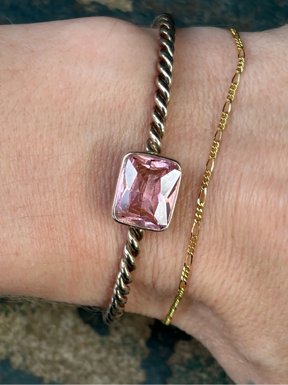Artisan Charles Albert Sterling Silver Twisted Cable Cuff With PinkSapphire?